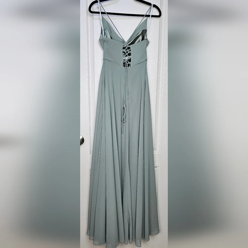 Lulus Romantically Speaking Sage Green Cowl Lace-Up Back Maxi Dress